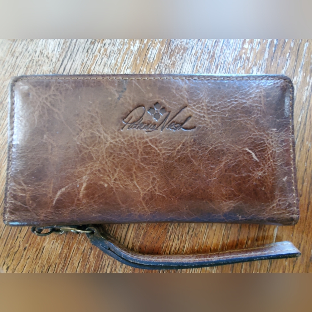 Vintage, Distressed Leather Patricia Nash Wallet Wristlet, 4" X 8"